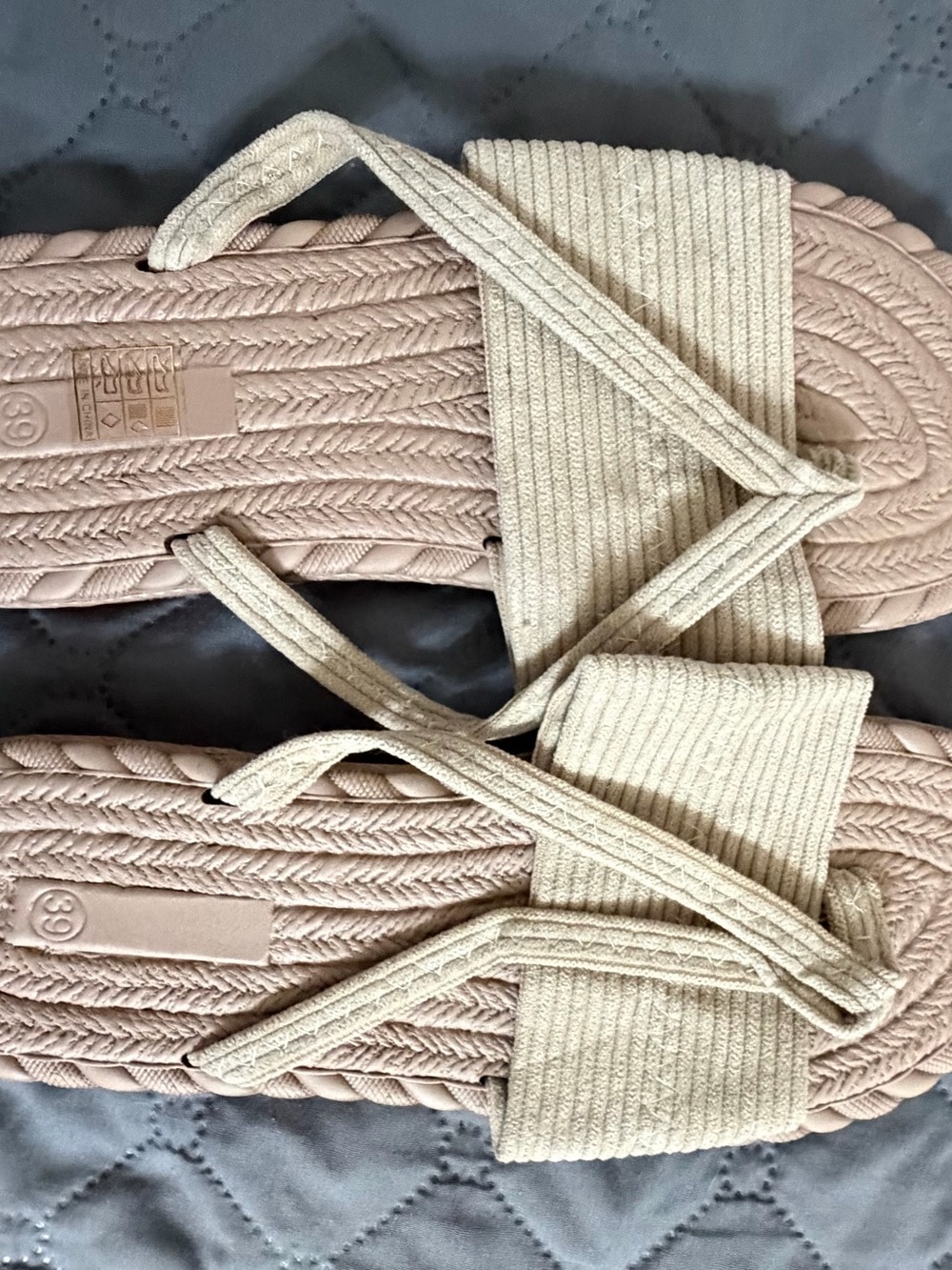 Women's Neutral Beige Slide Sandals with Braided Footbed